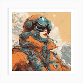 A Badass Anthropomorphic Fighter Pilot Cat, Extremely Low Angle, Atompunk, 50s Fashion Style, Intric Art Print