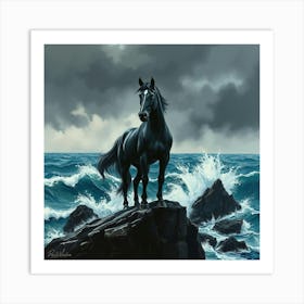 Black Horse In The Ocean 1 Art Print