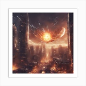 A Futuristic Energy Shield Protecting A City From An Incoming Meteor Shower 4 Art Print