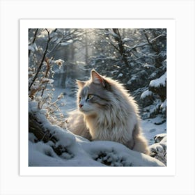 Cat In The Snow 2 Art Print