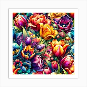 Colorful Tulips Wallpaper Art Print