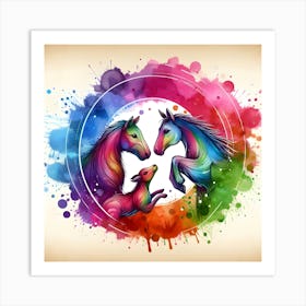 Colorful Horses On A Colorful Background Art Print