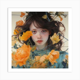 Girl With Flowers Art Print