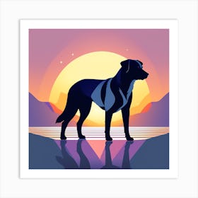 Silhouette Of Dog At Sunset, Rottweiler, colorful dog illustration, dog portrait, animal illustration, digital art, pet art, dog artwork, dog drawing, dog painting, dog wallpaper, dog background, dog lover gift, dog décor, dog poster, dog print, pet, dog, vector art, dog art Art Print