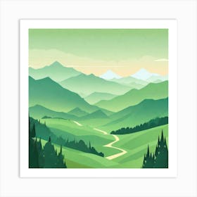 Misty mountains background in green tone 143 Art Print