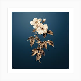 Gold Botanical Tea Scented Roses Bloom on Dusk Blue n.4368 Art Print