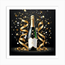 New Year Champagne Bottle Art Print