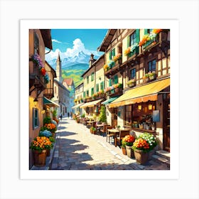 Village Street In The Old Town at Spring Art Print