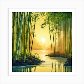 A Stream In A Bamboo Forest At Sun Rise Square Composition 78 Art Print