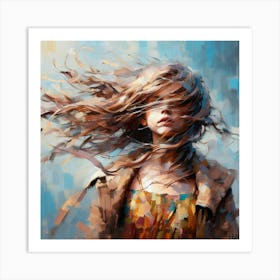 Girl With Hair Blowing In The Wind Art Print