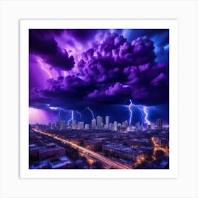 Lightning Over The City Art Print