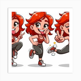 Cartoon Girl With Red Hair Art Print