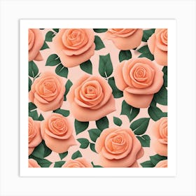 Seamless Pattern Of Peach Roses Art Print