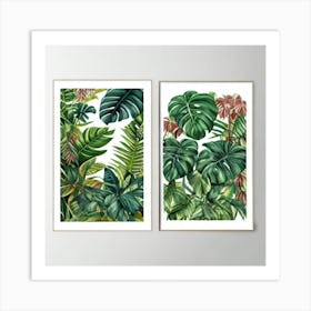 Tropical Leaves Print Jungle Night Botanical Art Art Print