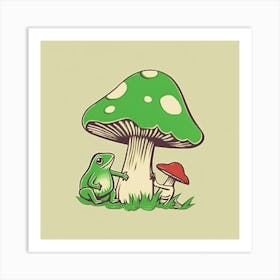 Cute Mushroom And Frog Square 2 Art Print