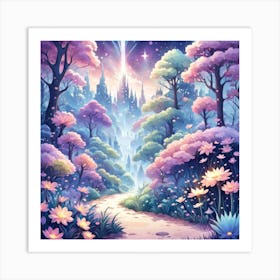 A Fantasy Forest With Twinkling Stars In Pastel Tone Square Composition 3 Art Print