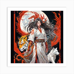 Dragon's Asian girl Glow Art Print