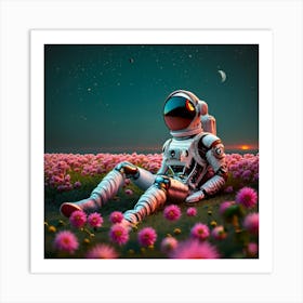 Astronaut In The Field Of Flowers 1 Art Print