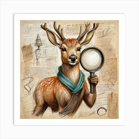 Deer With Magnifying Glass 25 Art Print