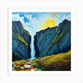 Waterfall In The Mountains 1 Art Print