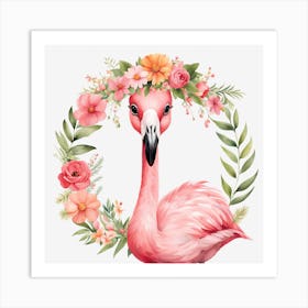 Floral Baby Flamingo Nursery Illustration (1) Art Print