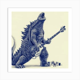 Godzilla Playing Guitar Art Print
