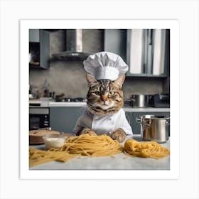 173703 A Cat In The Modern Kitchen Wearing A Shaf Hat And Xl 1024 V1 0 Art Print