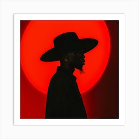 Silhouette Of A Man In A Hat Art Print