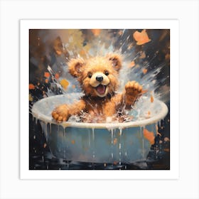 Bear Splashing In A Tub Art Print