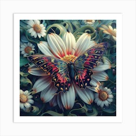 Butterfly And Daisies Art Print