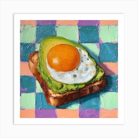 Avocado Egg On Toast Pastel Checkerboard 3 Art Print