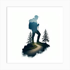 Silhouette Of A Hiker Art Print