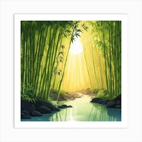 A Stream In A Bamboo Forest At Sun Rise Square Composition 242 Art Print