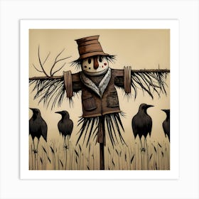 Whimsical scarecrow wall art print, Scarecrow in a field canvas artwork, Rustic scarecrow decor for walls, Harvest season scarecrow wall print, Scarecrow and pumpkins wall art, Fall-themed scarecrow painting print, Scarecrow art for farmhouse decor, Cute scarecrow illustration on canvas, Autumn scarecrow scene wall decor, Scarecrow in the garden art print. 2 Art Print