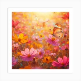 Butterfly In A Flower Field Art Print