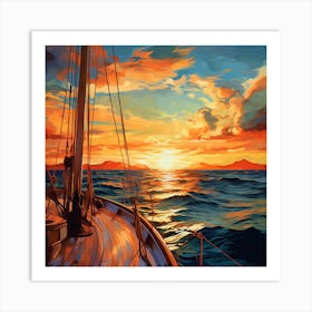 Sunset Sailboat Painting Art Print