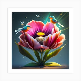 Two Birds On A Flower Art Print