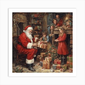 Santa préparing his gift Art Print