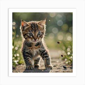 Kitty Chasing Butterfly Art Print