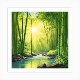 A Stream In A Bamboo Forest At Sun Rise Square Composition 241 Art Print