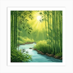 A Stream In A Bamboo Forest At Sun Rise Square Composition 180 Art Print