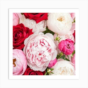 Close Up Of A Bunch Of Peonies And Roses With Detailed Texture Symbolizing Love And Nature Framed (2) Art Print