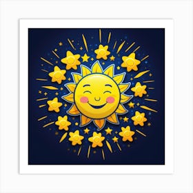 Lovely smiling sun on a blue gradient background 58 Art Print