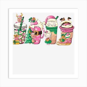 Funny Pink Santa Christmas Coffee Latte Winter Xmas Costume Art Print