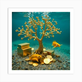 Gold Tree Under Water Affiche