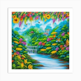 Waterfall Painting 1 Art Print