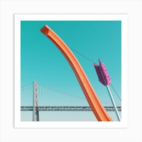 San Francisco Bridge With Giant Bow And Arrow Square Art Print