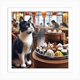 A Cat's Feast: Dumplings Galore Art Print