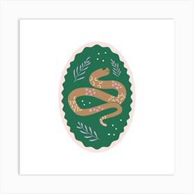 Oval stamp with snake and leaves Art Print