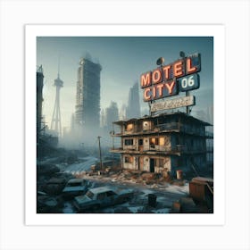 Motel 6 Abandoned City Post Apoloclyptic Dystopia Style D Art Print